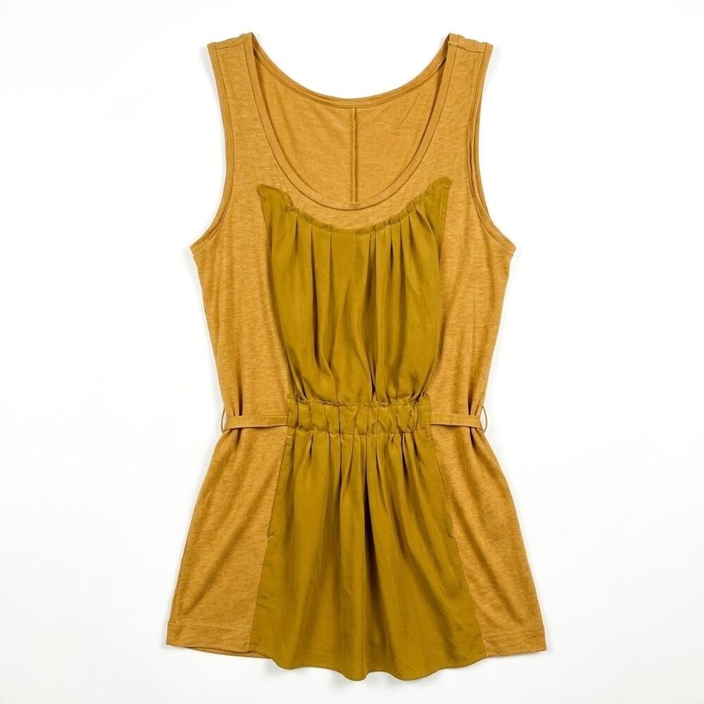J CREW Wool Silk Drapey Pleated Tie Waist Tank Top Mustard Yellow Womens XXS 2XS